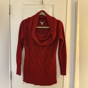 CACHE Vintage Deep Red Cable Knit Red Cowl Neck Preppy Sweater Size S
